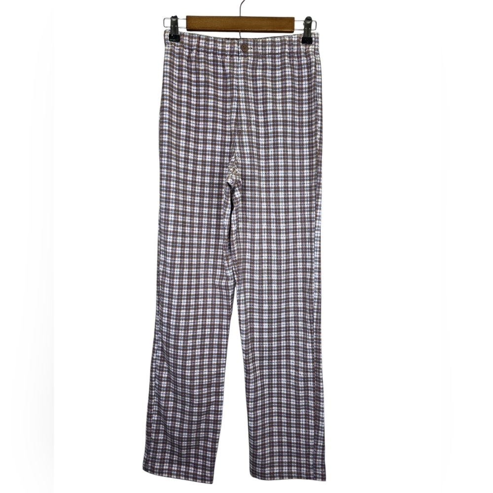 Brandy Melville Tildan Trouser Straight Fit Stretch Waist Brown White Size Xs/S